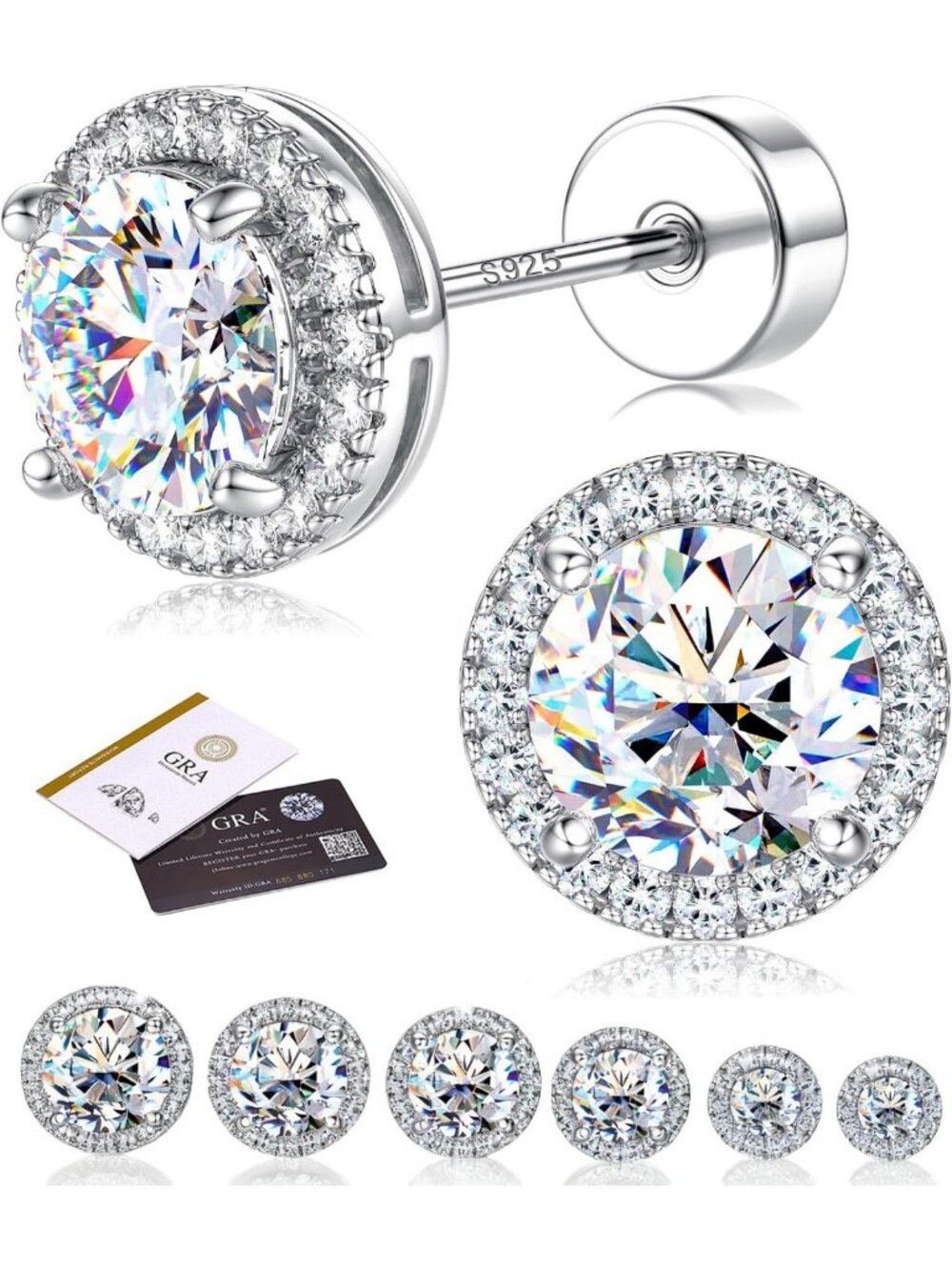 Moissanite Flat Back Stud Earrings for Women & Men - 925 Sterling Silver Jewelry